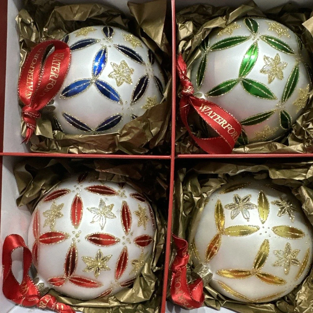 Set 4 Waterford Holiday Heirlooms Epiphany Adornments Blown Glass Xmas Ornaments